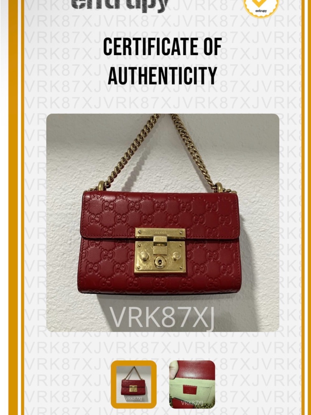 Gucci Red GG-Embossed Leather Shoulder Bag with Gold Chain Strap